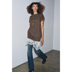 Zara Combination Knit Dress – Size Small – Brown/Taupe Layered Knit Dress